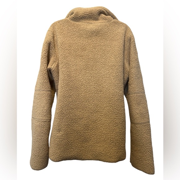 ATHLETA Teddy Bear Fleece Sherpa Sweater Quarter Zip Womens Large Tan Fuzzy Warm - Picture 8 of 9